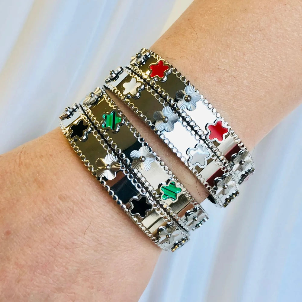 Bracelet Jonc Fleur Dorée – Acier Inoxydable