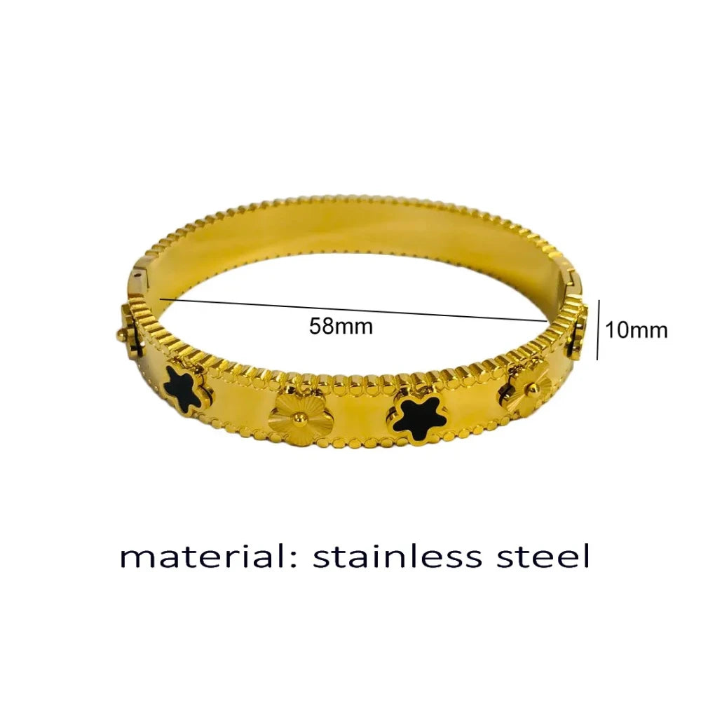 Bracelet Jonc Fleur Dorée – Acier Inoxydable