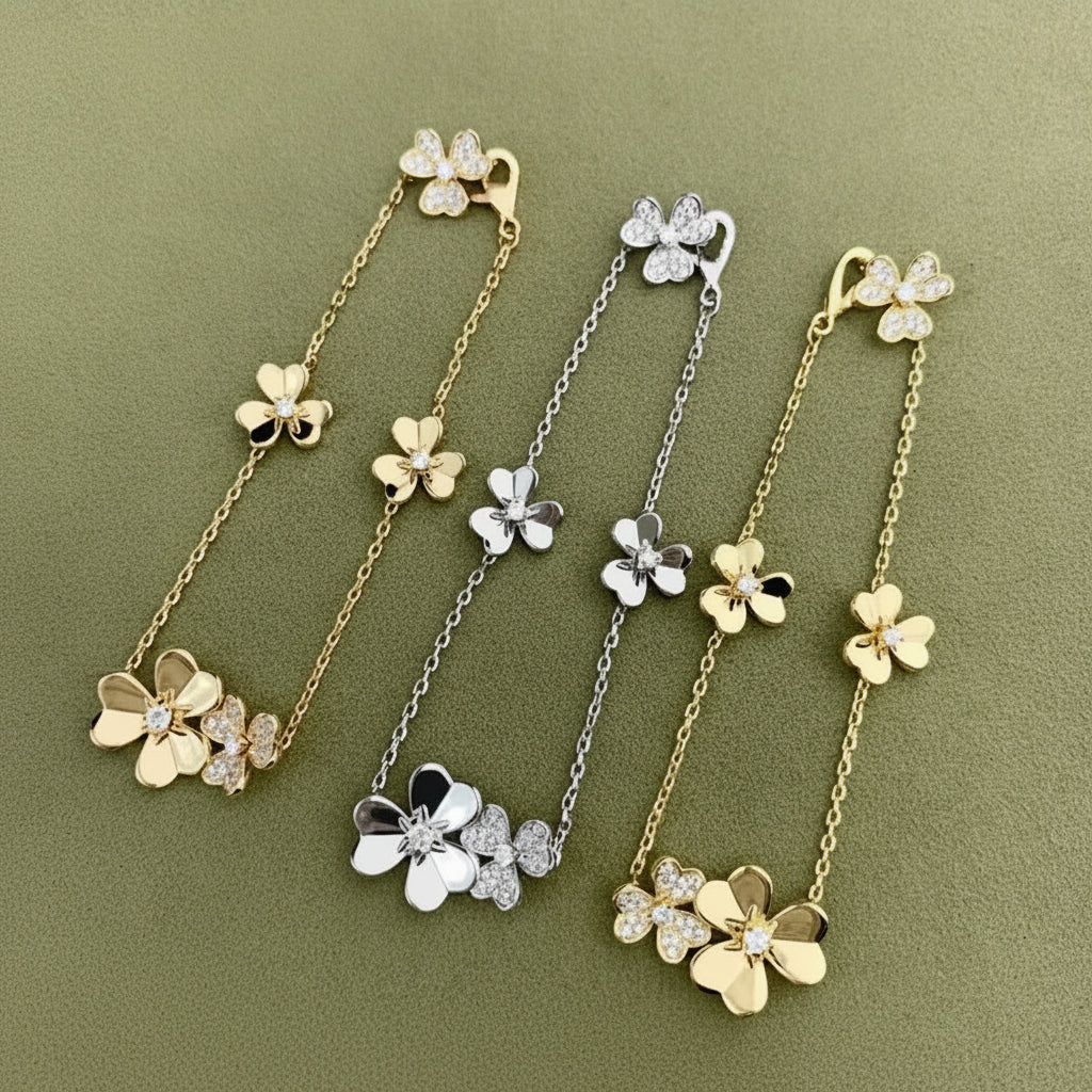 Bracelet Trèfle Cinq Fleurs – Chaîne Ajustable Or